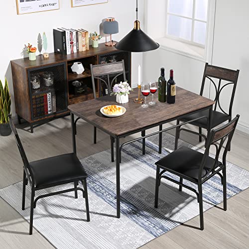 VECELO 5-Piece Indoor Modern Rectangular Dining Table Set for Kitchen, Dinette, Breakfast Nook, 4, Retro Brown | The Storepaperoomates Retail Market - Fast Affordable Shopping