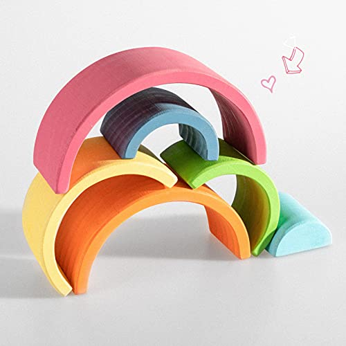 MerryHeart Wooden Rainbow Stacking Toy, Pastel Rainbow Elements Wooden Stacker, 6 Piece Small/Mini Nesting Stacking Blocks, Waldorf & Montessori Open-Ended Education Toy for Babies/Toddlers/Kids | The Storepaperoomates Retail Market - Fast Affordable Shopping
