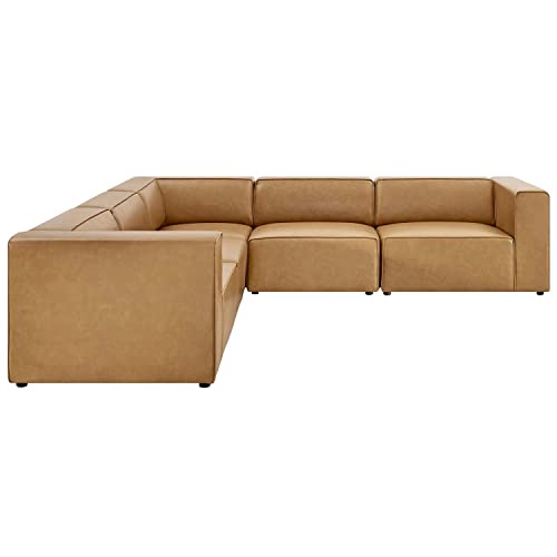 Modway Mingle Vegan Leather 5-Piece Sectional Sofa, Tan | The Storepaperoomates Retail Market - Fast Affordable Shopping