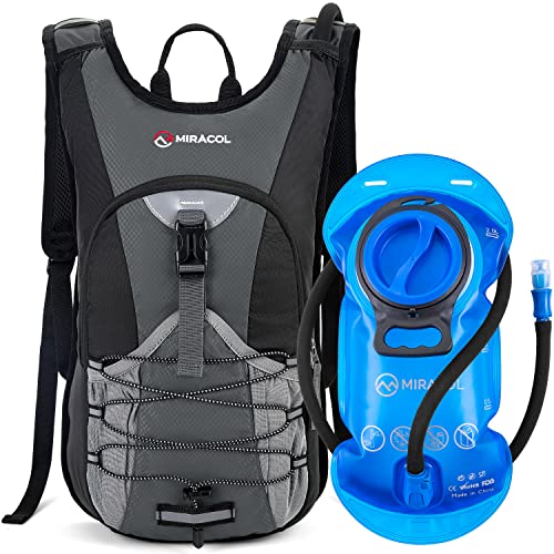 MIRACOL Hydration Backpack with 2L BPA Free Water Bladder, Lightweight Insulated Water Backpack for Running Hiking Cycling Camping Hunting, Small Hydration Pack Fits Men Women & Kids(Dark Grey) | The Storepaperoomates Retail Market - Fast Affordable Shopping