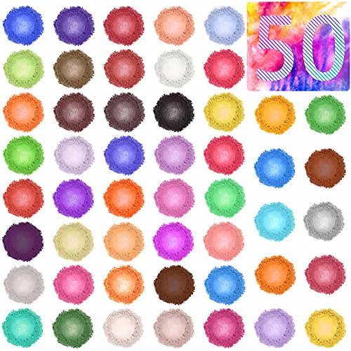 50 Colors Mica Powder, Selizo Resin Pigment Powder Cosmetic Grade Natural Mica Powder Metallic for Epoxy Resin, Soap Making, Candle Making, Lip Gloss, Acrylic Nail, Slime and Makeup | The Storepaperoomates Retail Market - Fast Affordable Shopping