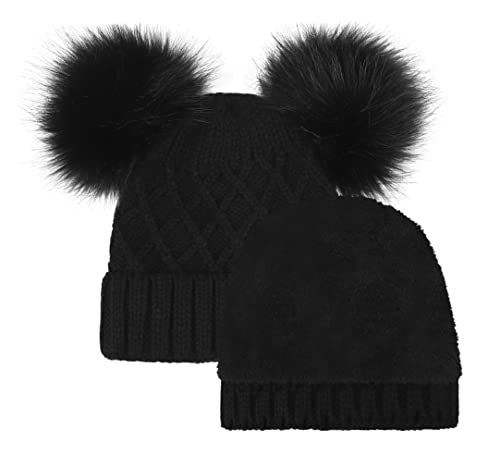 Arctic Paw Winter Cable Knit Fleece Lined Pom Pom Beanie for Women Black | The Storepaperoomates Retail Market - Fast Affordable Shopping
