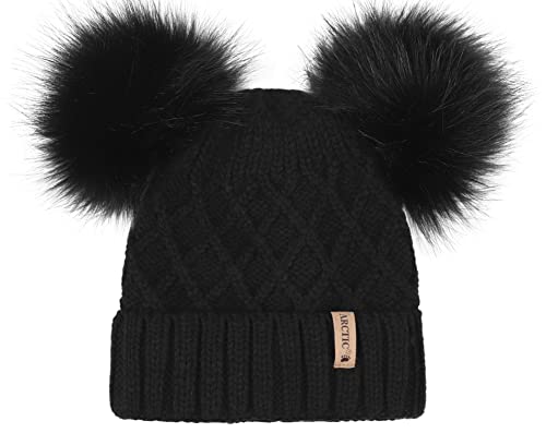 Arctic Paw Winter Cable Knit Fleece Lined Pom Pom Beanie for Women Black | The Storepaperoomates Retail Market - Fast Affordable Shopping