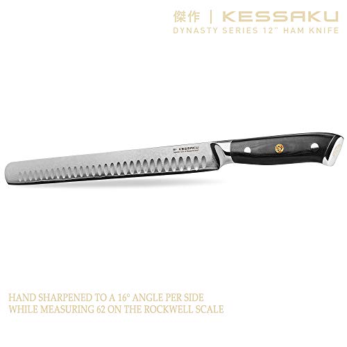 KESSAKU 12-Inch Carving Slicing Knife – Damascus Dynasty Series – Forged 67-Layer AUS-10V Japanese Steel – Granton Edge – G10 Full Tang Handle with Blade Guard | The Storepaperoomates Retail Market - Fast Affordable Shopping