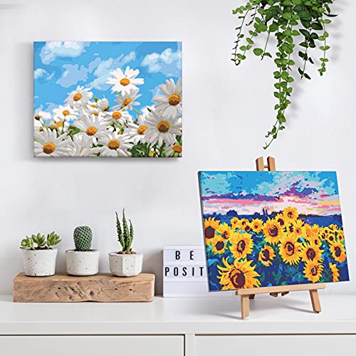 Magicfly Paint by Numbers with Frame and Free Table Easel, 2 Pack | 11” x 14” | DIY Paint Kits for Adults with Stretched Canvas, Color Paint by Numbers for Beginner, Daisies and Sunflowers | The Storepaperoomates Retail Market - Fast Affordable Shopping