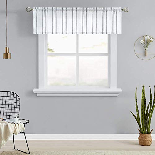 SXZJTEX Grey and White Striped Kitchen Curtains Valance for Windows Bohemian Farmhouse Sheer Linen Curtains Rod Pocket Valance for Bedroom Bathroom Living Room, 55″x16″, 1Piece | The Storepaperoomates Retail Market - Fast Affordable Shopping