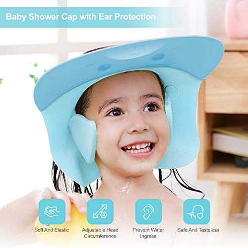 Baby Shower Cap, 3pcs Set Adjustable Silicone Shampoo Bath Cap Safety Visor Bathing Hat and Baby Brush, Protection Bath Cap for Baby Infants Toddlers Kids Children | The Storepaperoomates Retail Market - Fast Affordable Shopping