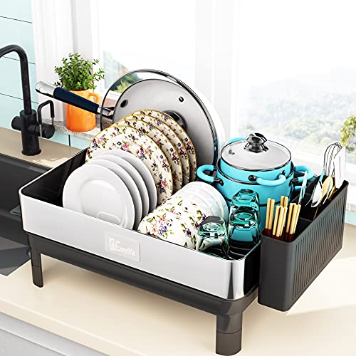 1Easylife Dish Drying Rack, Large Dish Rack Drainboard Set with Fingerprint-Proof Frame, 304 Stainless Steel Drying Rack with Swivel Spout, Utensil Holder Dish Drainer for Kitchen Counter Storage | The Storepaperoomates Retail Market - Fast Affordable Shopping