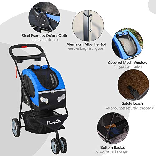 PawHut Foldable Pet Stroller, 5-in-1 Dog Cat Travel Carriage, Carrying Shoulder, Bag Backpack, Stroller, Luggage with Universal Wheel, Canopy, Basket, Cup Holder, Blue | The Storepaperoomates Retail Market - Fast Affordable Shopping