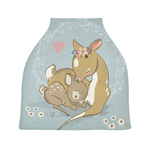 Blueangle Cute Deer with A Child Baby Car Seat Cover Canopy Stretchy Soft Nursing Breastfeeding Cover Multi-Use Breathable Stroller Cover, Mother’s Day Gifts