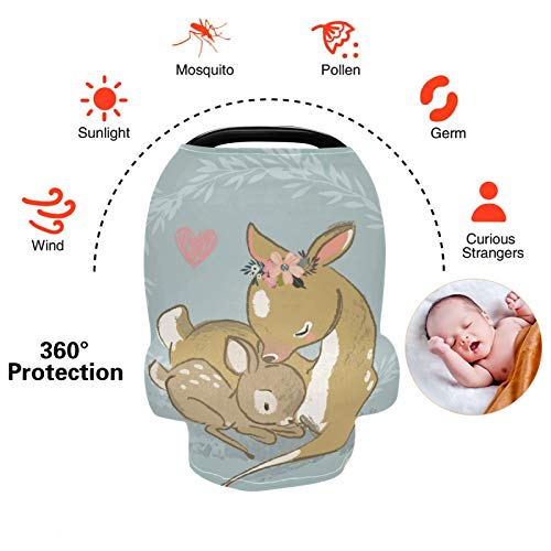 Blueangle Cute Deer with A Child Baby Car Seat Cover Canopy Stretchy Soft Nursing Breastfeeding Cover Multi-Use Breathable Stroller Cover, Mother’s Day Gifts | The Storepaperoomates Retail Market - Fast Affordable Shopping