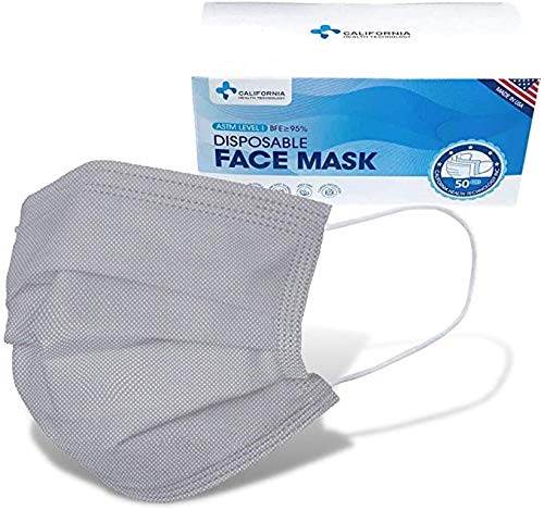 Made in USA – CHTUS Disposable Face Masks – 50 PCS – 3-Ply Breathable & Comfortable Safety Mask (Grey)