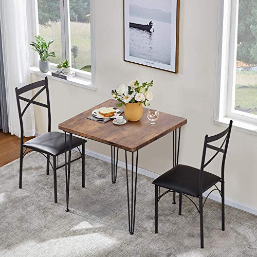 VECELO Modern Industrial Style 3-Piece Dining Room Kitchen Table and Pu Cushion Chair Sets for Small Space, 2, Retro Brown | The Storepaperoomates Retail Market - Fast Affordable Shopping