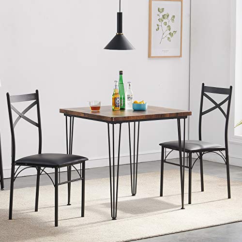 VECELO Modern Industrial Style 3-Piece Dining Room Kitchen Table and Pu Cushion Chair Sets for Small Space, 2, Retro Brown | The Storepaperoomates Retail Market - Fast Affordable Shopping