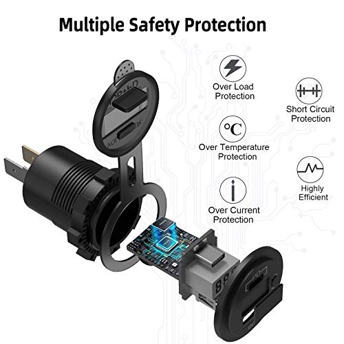 2 Pack USB C Car Charger Socket, Qidoe 12V USB Outlet PD3.0 20W USB C and 18W QC3.0 Car USB Port with LED Voltmeter and ON/Off Switch Fast Car USB Outlet for Car Boat Marine RV Truck Golf Motorcycle | The Storepaperoomates Retail Market - Fast Affordable Shopping