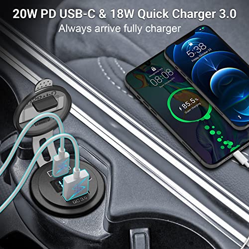 2 Pack USB C Car Charger Socket, Qidoe 12V USB Outlet PD3.0 20W USB C and 18W QC3.0 Car USB Port with LED Voltmeter and ON/Off Switch Fast Car USB Outlet for Car Boat Marine RV Truck Golf Motorcycle | The Storepaperoomates Retail Market - Fast Affordable Shopping