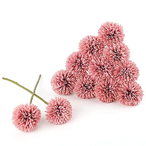 IPOPU Silk Flower Arrangements, 12pcs Artificial Chrysanthemum Flower Balls for Centerpieces Aesthetic Room Decor Baby Shower Garden Wreath Home Decor (Bean)