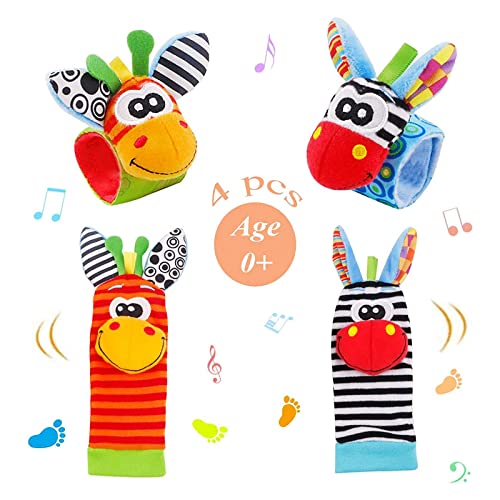 Baby Wrist Rattles Sock Toys – Newborn Baby Sock Toys 0-6 Months Foot Finder and Wrist Rattle Set, Infant Rattle Socks Toy 3-6 Months, Soft Sensory Toys for 0-12 Months Toddler Newborns Boy Girl Gift