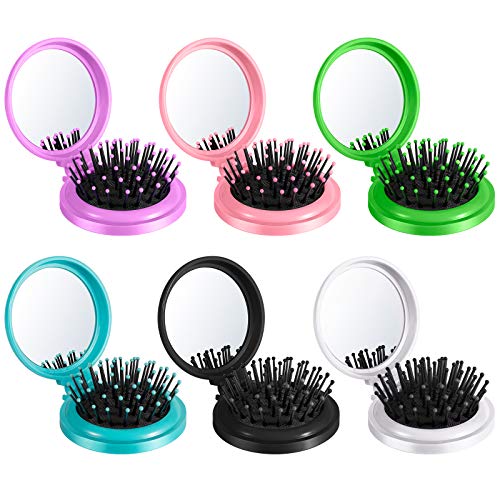 6 Pcs Travel Mirror Hair Brushes, Round Folding Pocket Hair Brush Combs Mini Hair Comb with Makeup Mirror Compact Travel Size Hair Massage Comb for Women and Girls (6 Colors) | The Storepaperoomates Retail Market - Fast Affordable Shopping