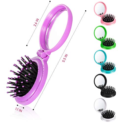 6 Pcs Travel Mirror Hair Brushes, Round Folding Pocket Hair Brush Combs Mini Hair Comb with Makeup Mirror Compact Travel Size Hair Massage Comb for Women and Girls (6 Colors) | The Storepaperoomates Retail Market - Fast Affordable Shopping