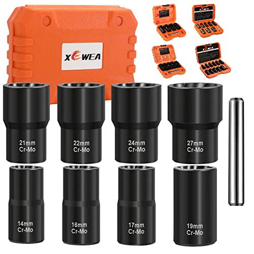 XEWEA 9PCS Bolt Nut Extractor Set, 1/2″ Drive Impact Lug Nut Remover Socket Tool, Wheel Lock Removal Kit, Easy Out Bolt Extractor Set for Damaged, Frozen, Rusted, Rounded-Off Bolts Nuts & Screws