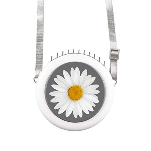 Necklace Fan Adjustable Mini Personal Fan 3 Gear Wind Out Portable Cooling Electric Fan (White, Flower)