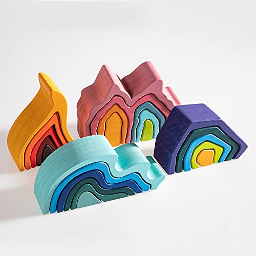 MerryHeart Wooden Rainbow Stacking Toy, Water Wave Elements Wooden Stacker, Various Shapes Nesting Stacking Blocks, Waldorf & Montessori Open-Ended Education Toy for Kids/Toddlers | The Storepaperoomates Retail Market - Fast Affordable Shopping