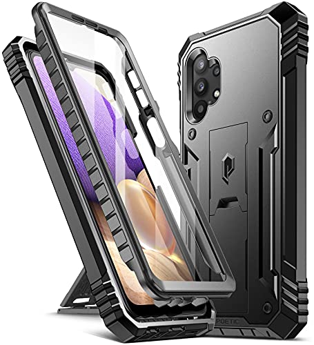 Poetic Revolution Series Case for Samsung Galaxy A32 5G, Full-Body Rugged Dual-Layer Shockproof Protective Cover with Kickstand and Built-in-Screen Protector, Black