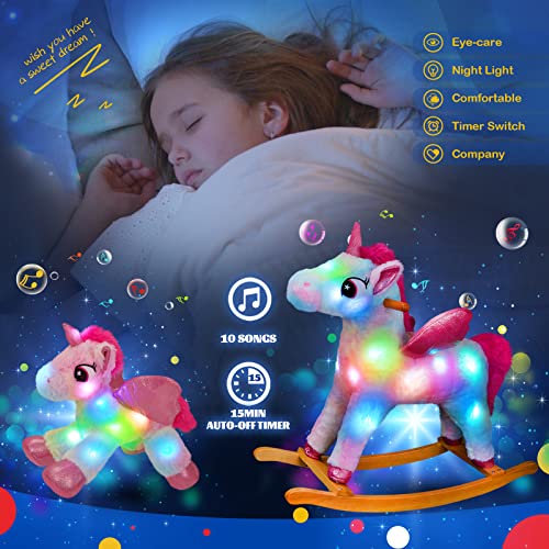 Glow Guards Light up Unicorn Rocking Horse Safe Musical Set of 2 with Stuffed Rainbow Unicorn Toys Wooden Chair Gifts for Toddler/Children Age 3 Year and Up | The Storepaperoomates Retail Market - Fast Affordable Shopping