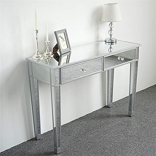 Direct Mirrored Desk Entry Table Console Table with 2 Drawers,Mirrored Makeup Vanity Table Desk for Women Home Office Writing Desk Smooth Finish,Silver | The Storepaperoomates Retail Market - Fast Affordable Shopping