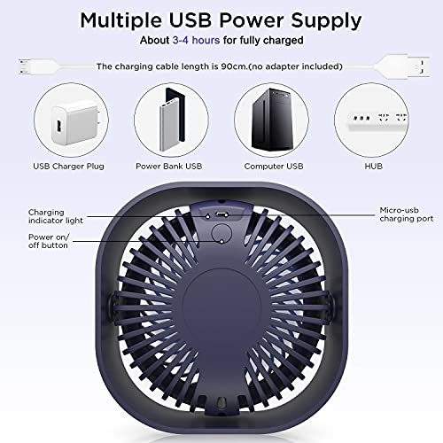 Duoai Mini USB Desk Fan Battery Operated, 2500mAh Desktop Rechargeable Small Quiet Personal Fans Portable with 360°Rotation 3 Speeds for Office Home Library Dorm Bedroom Car Outdoor Travel, Blue | The Storepaperoomates Retail Market - Fast Affordable Shopping