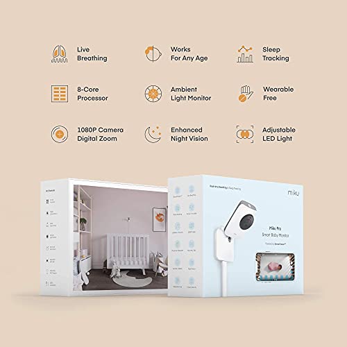 Miku Pro Contact-Free Breathing & Sleep Tracking Monitor – Real-Time Smart Baby Monitor & Wall Mount – HD Video Baby Monitor with Camera & Audio, Night Vision, Humidity & Temperature – Two-Way Talk | The Storepaperoomates Retail Market - Fast Affordable Shopping