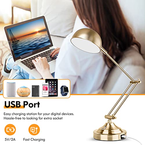 Architect Gold Desk Lamp Dimmable with USB Port, Adjustable Touch Control Vintage Desk Lamp 3 Color Modes, Brass Metal Desk Lamp Retro Style Reading Light for Home Office Desk Bedside Table | The Storepaperoomates Retail Market - Fast Affordable Shopping