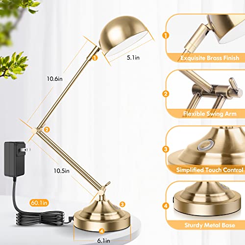 Architect Gold Desk Lamp Dimmable with USB Port, Adjustable Touch Control Vintage Desk Lamp 3 Color Modes, Brass Metal Desk Lamp Retro Style Reading Light for Home Office Desk Bedside Table | The Storepaperoomates Retail Market - Fast Affordable Shopping