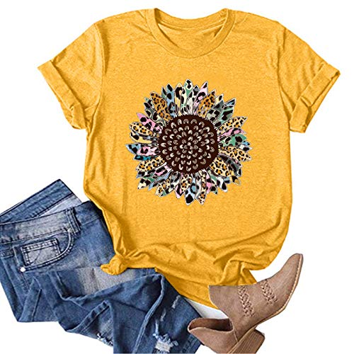 Summer Tops for Women Casual Short Sleeve Loose Fit Sunflower Graphic Tees Vintage Shirts Blouses