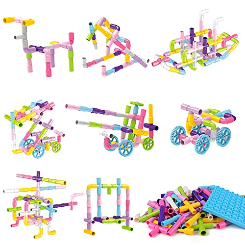 EP EXERCISE N PLAY 175 Piece Pipe Tube Sensory Toys, Tube Locks Construction Building Blocks with Wheels Baseplate, Preschool Educational STEM Building Learning Toys for Kid Ages 3+
