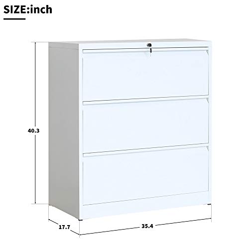 Rockjame Lateral File Cabinet, 3 Drawers Metal Lockable Filing Cabinet for Commercial Grade Office Legal and Letter File (White) | The Storepaperoomates Retail Market - Fast Affordable Shopping