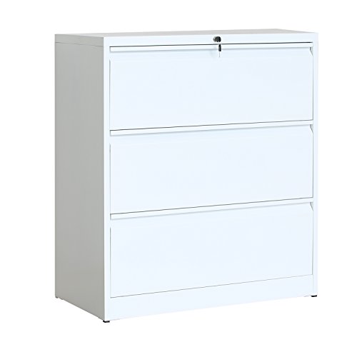Rockjame Lateral File Cabinet, 3 Drawers Metal Lockable Filing Cabinet for Commercial Grade Office Legal and Letter File (White) | The Storepaperoomates Retail Market - Fast Affordable Shopping