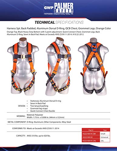 ATERET Fall Protection Full Body 5pt Safety Harness, Aluminum Dorsal D-ring, Quick-Connect Buckle, Grommet Legs, Sewn in Back Pad I OSHA ANSI Compliant Personal Equipment (Orange – Universal) | The Storepaperoomates Retail Market - Fast Affordable Shopping