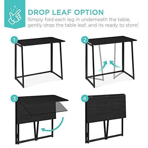 Best Choice Products 31.5in Folding Drop Leaf Desk Table, Computer Workstation for Home Office w/Wood Table Top, Back Shelf, Portable, Space Saving – Black/Natural | The Storepaperoomates Retail Market - Fast Affordable Shopping
