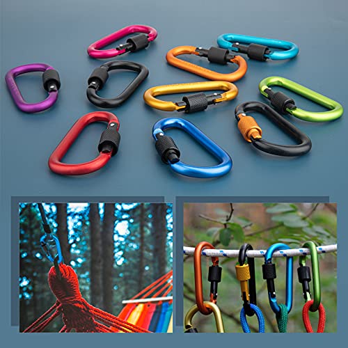10 Pack Locking Carabiner Clips, Aluminum Carabiner D Shape Buckle, Aluminum Carabiner D-Ring Locking Key Security Camping Climbing Hiking Keychain (Color) | The Storepaperoomates Retail Market - Fast Affordable Shopping