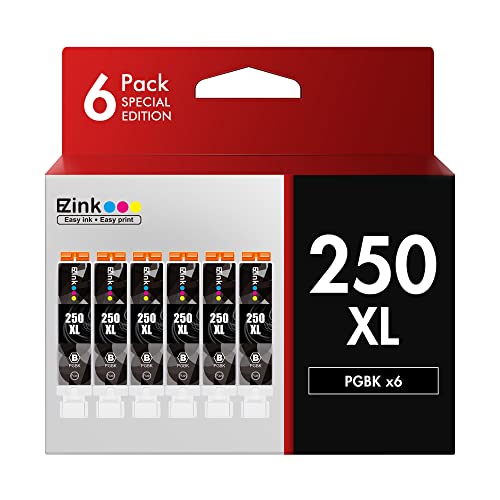 E-Z Ink (TM) Compatible Ink Cartridge Replacement for Canon PGI-250XL PGI 250 XL to use with PIXMA MX922 MX722 MG5420 MG5520 MG5620 MG6320 MG6420 MG6620 MG7120 MG7520 iP8720 (Large Black, 6 Pack)