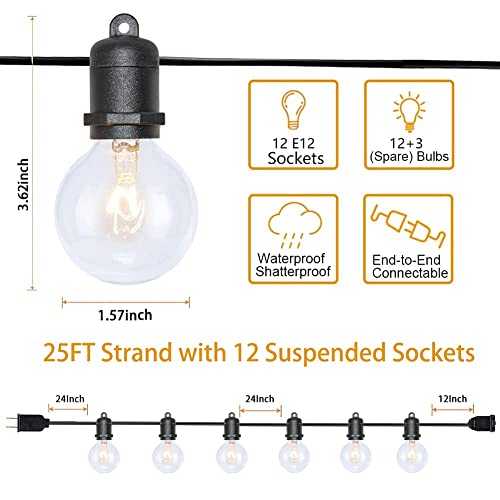 25Ft G40 Outdoor Clear Globe String Lights, Connectable Waterproof Edison String Lights for Outside Backyard Wedding Patio Bistro Party Decoration, 5W, E12 Base, Black Wire | The Storepaperoomates Retail Market - Fast Affordable Shopping
