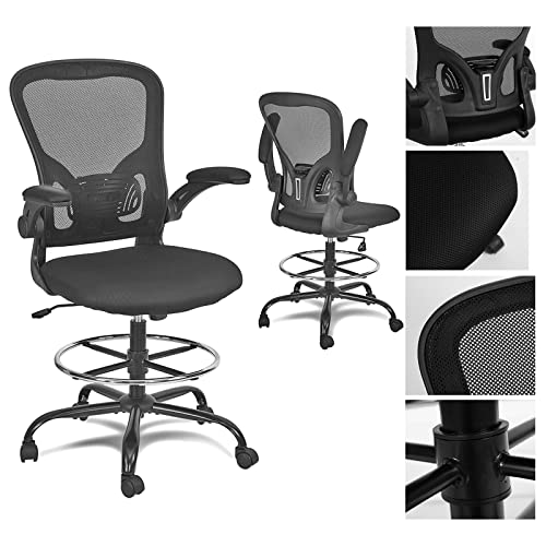 Drafting Chair Tall Office Chair Ergonomic – High-Back Breathable Mesh Standing Desk Stool with Flip-Up Armrests Adjustable Foot Ring Lumbar Support Tilt Rocker Swivel Rolling 330lbs, Black | The Storepaperoomates Retail Market - Fast Affordable Shopping