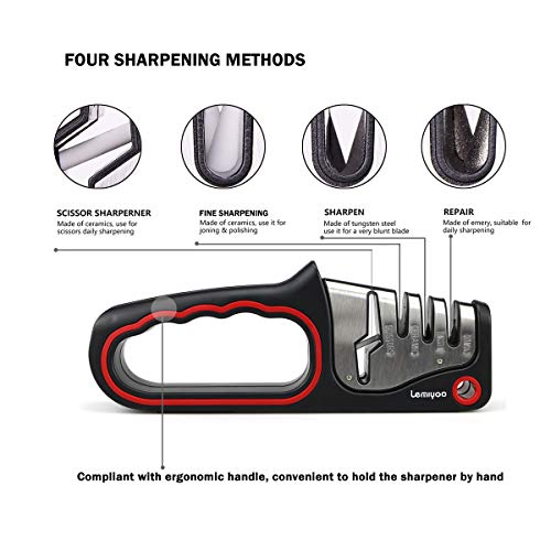 Lemiyoo Kitchen Knife Sharpeners,4 in 1 Professional Knife Sharpener, With A Pocket Knife Sharpener, Ceramics, Tungsten Steel, Diamond Sharpener，Quickly Restore The Sharp Of The Knife (black red) | The Storepaperoomates Retail Market - Fast Affordable Shopping