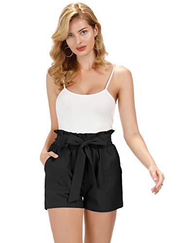 LIUMILAC Women Black Shorts Bow Tie Workout Shorts with Pockets Loose Fit Belted Pants S | The Storepaperoomates Retail Market - Fast Affordable Shopping