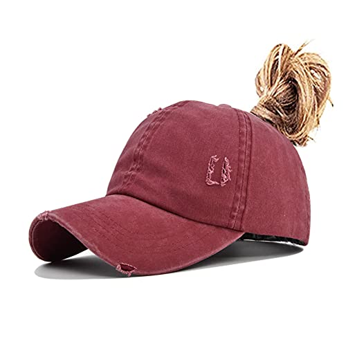 Women’s Crisscross Ponytail Hats Baseball Caps Adjustable Washed Trucker Dad Hat Red Wine | The Storepaperoomates Retail Market - Fast Affordable Shopping