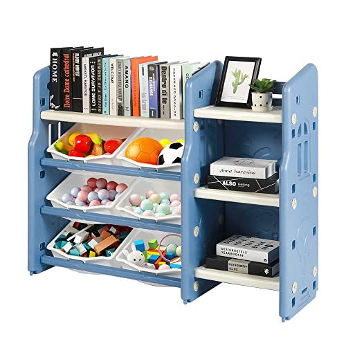 KKL, Kids Toy Storage Organizer with Bookshelf Toddlers Toy Collection Shelves with 6 Plastic Bins Shelf Drawer for Child’s Bedroom Playroom Study Living Room, 45.3×13.8×37 Inch (Pack of 1) | The Storepaperoomates Retail Market - Fast Affordable Shopping