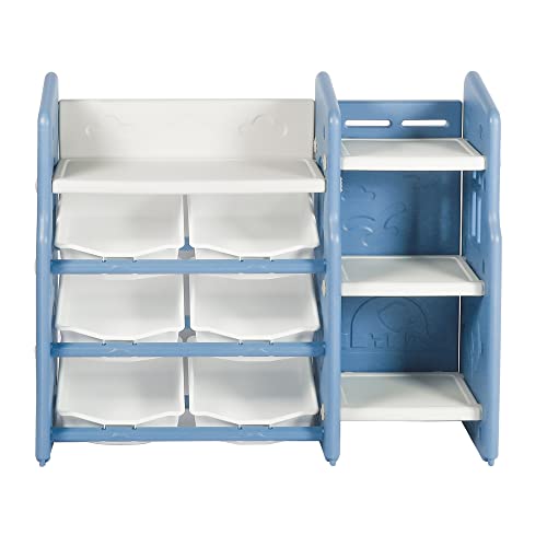 KKL, Kids Toy Storage Organizer with Bookshelf Toddlers Toy Collection Shelves with 6 Plastic Bins Shelf Drawer for Child’s Bedroom Playroom Study Living Room, 45.3×13.8×37 Inch (Pack of 1) | The Storepaperoomates Retail Market - Fast Affordable Shopping