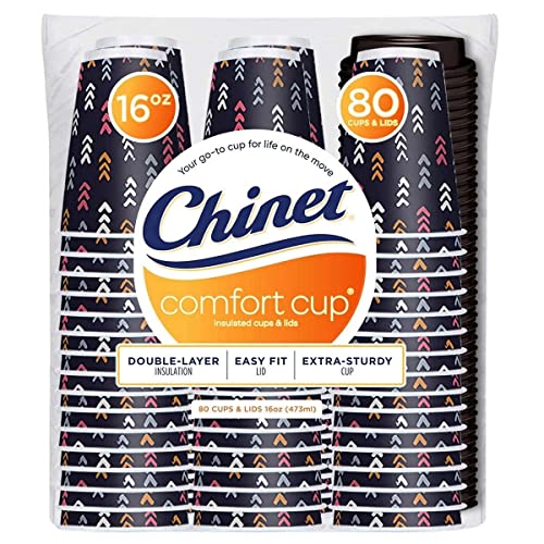 Chinet Comfort Plastic Cup 16 Ounce Insulated Cups & Lids, 80 Count